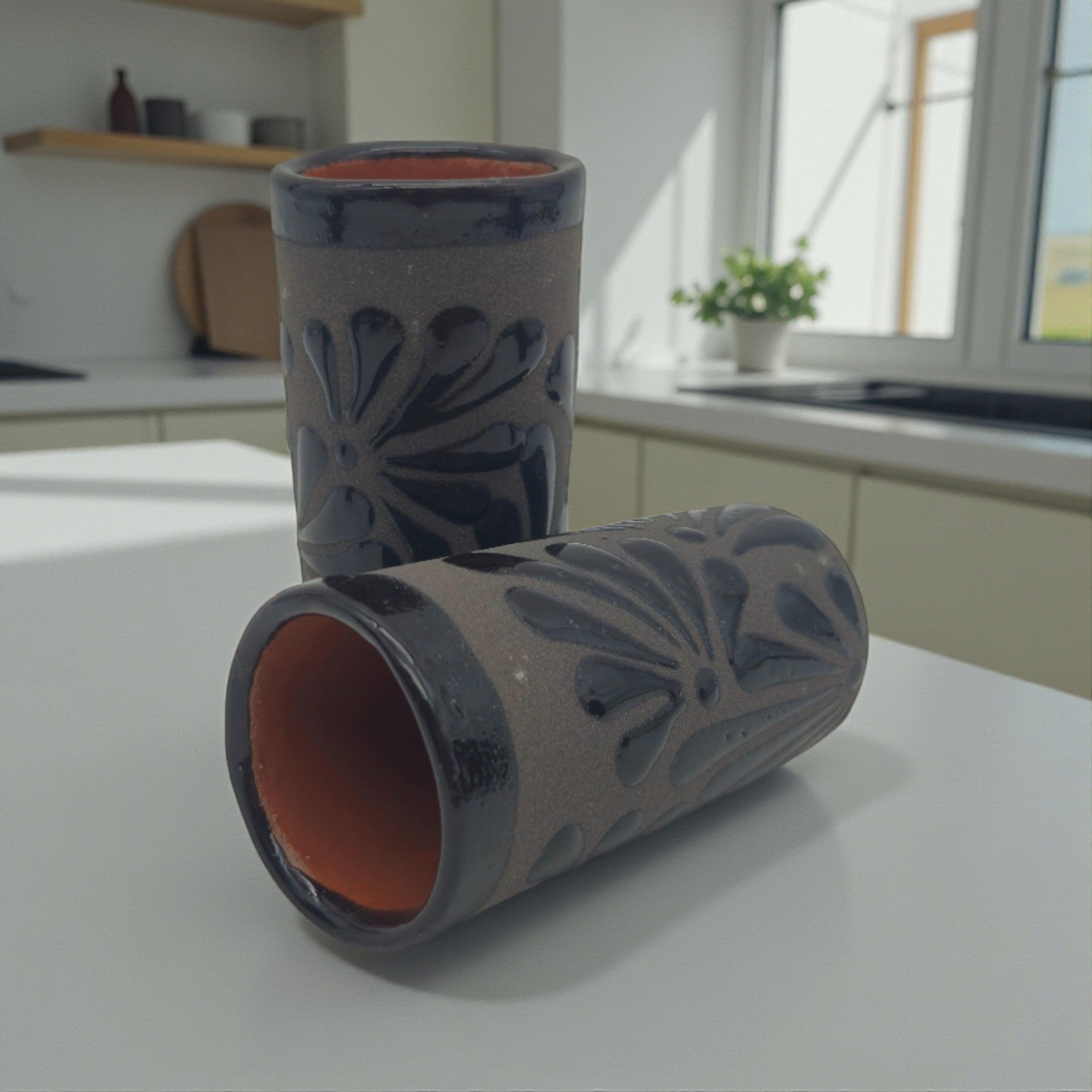 Matte Black Talavera Shot Glass | Mexican Ceramic Barware